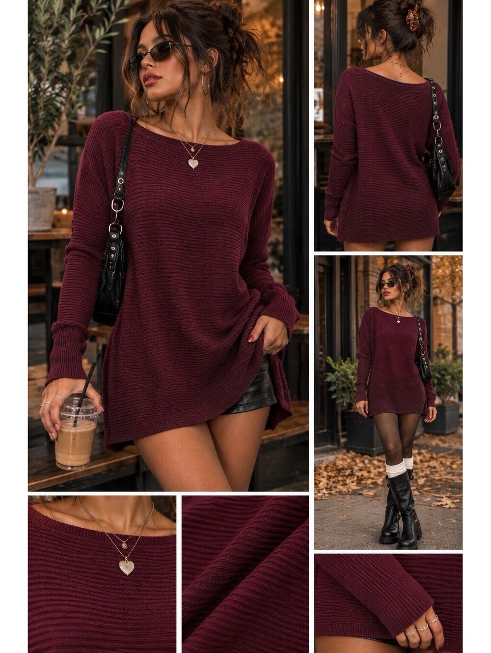 Tahari Women's Purple Ribbed Knit 100% Extra Fine Merino Wool Sweater Top Large
